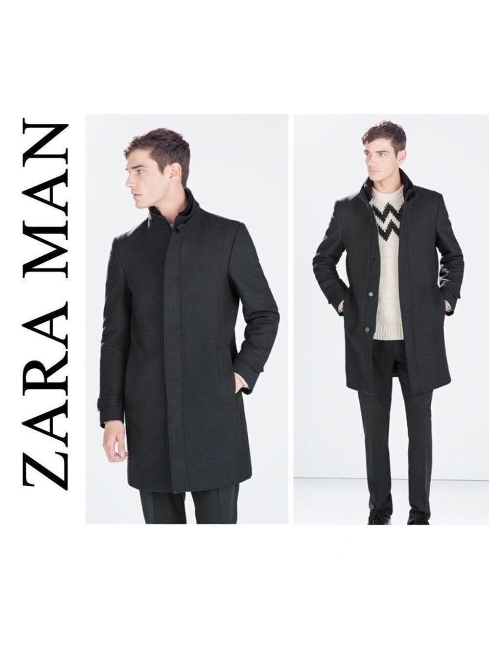 𝅺ZARA dark gray coat with funnel neck collar Sz S